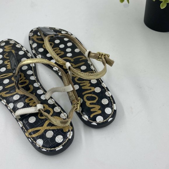 Sam Edelman Sz 8 Leather Sandals Black White Gold - Picture 4 of 6